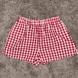 Red and white checkered linen shorts